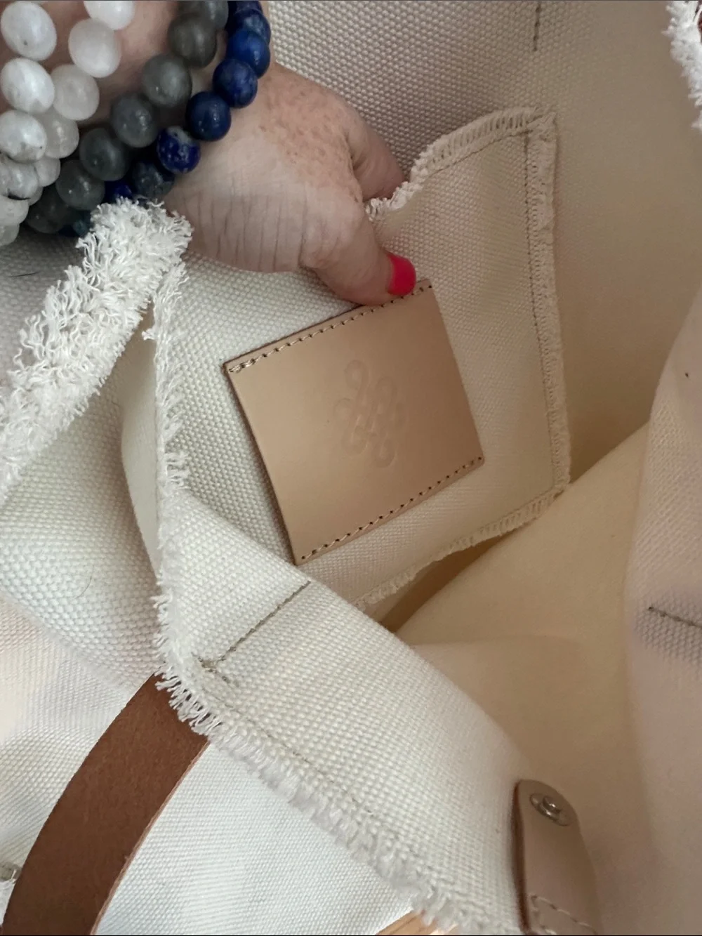 Jamie Young Cream Canvas Tote with Tan Leather Handles - Picture 3 of 9